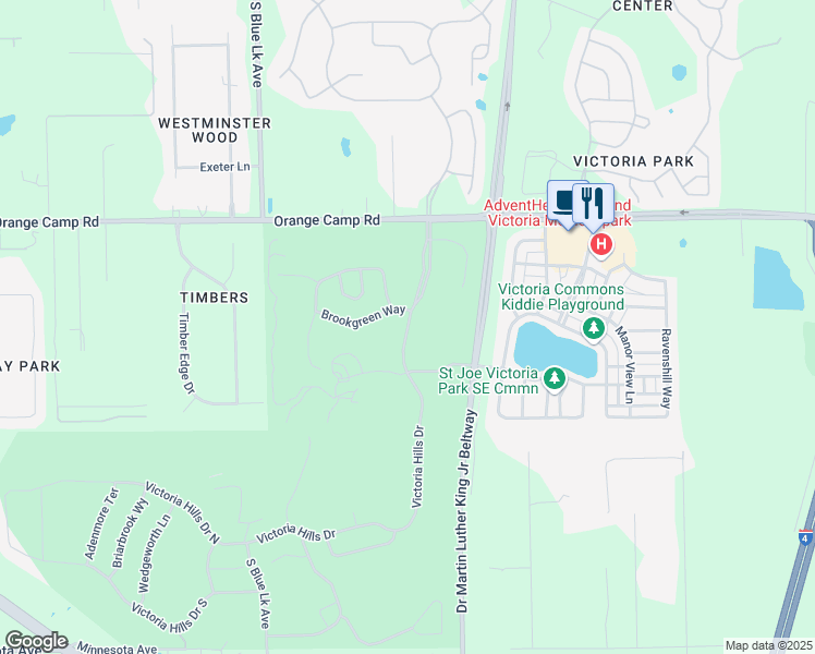 map of restaurants, bars, coffee shops, grocery stores, and more near 398 Victoria Hills Drive in DeLand