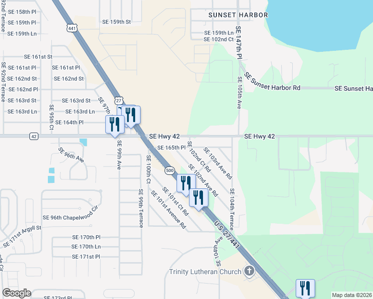 map of restaurants, bars, coffee shops, grocery stores, and more near 10185 Southeast 165th Place in Summerfield