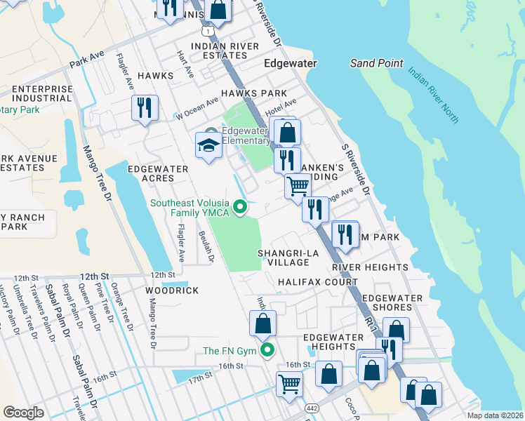 map of restaurants, bars, coffee shops, grocery stores, and more near 10 Marilyn Drive in Edgewater
