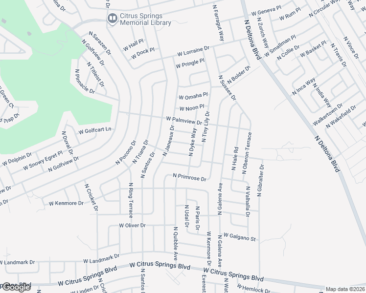 map of restaurants, bars, coffee shops, grocery stores, and more near 1489 West Barlow Place in Citrus Springs