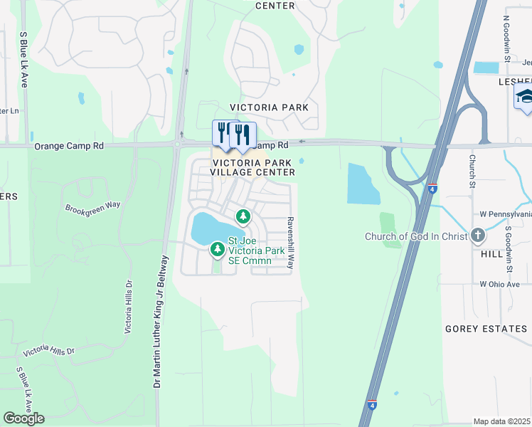 map of restaurants, bars, coffee shops, grocery stores, and more near 225 Westfield Drive in DeLand