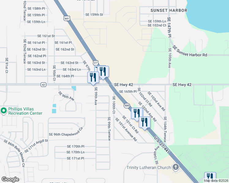 map of restaurants, bars, coffee shops, grocery stores, and more near 16621 Southeast 100th Court in Summerfield