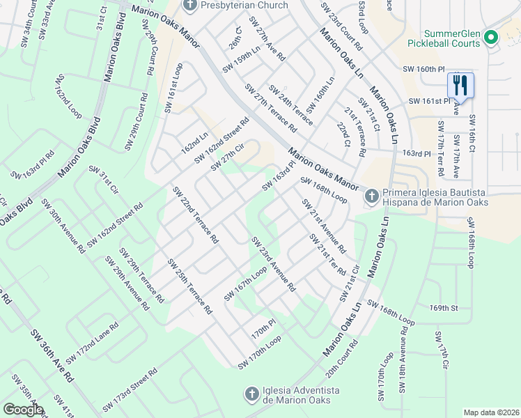 map of restaurants, bars, coffee shops, grocery stores, and more near 2500-2508 Southwest 163rd Place in Ocala