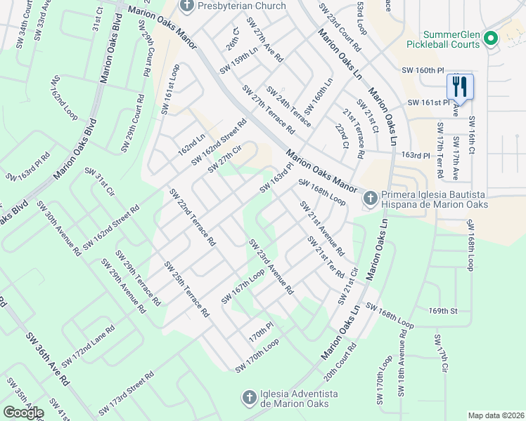 map of restaurants, bars, coffee shops, grocery stores, and more near 2271 Southwest 168th Loop in Ocala