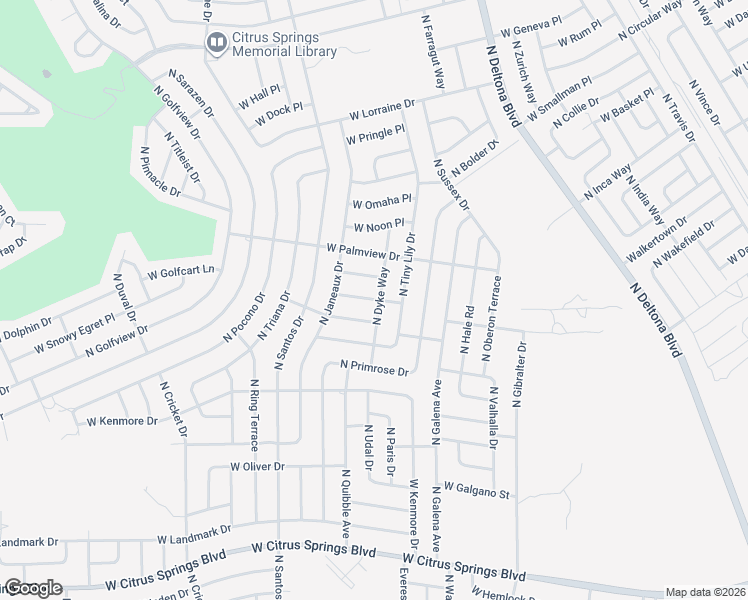 map of restaurants, bars, coffee shops, grocery stores, and more near 1489 West Barlow Place in Citrus Springs