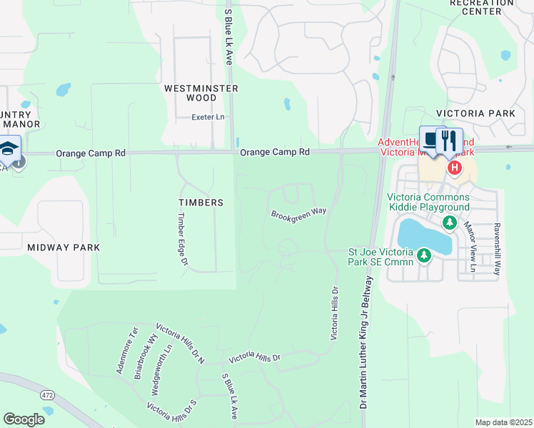map of restaurants, bars, coffee shops, grocery stores, and more near 507 Ridgeway Boulevard in DeLand