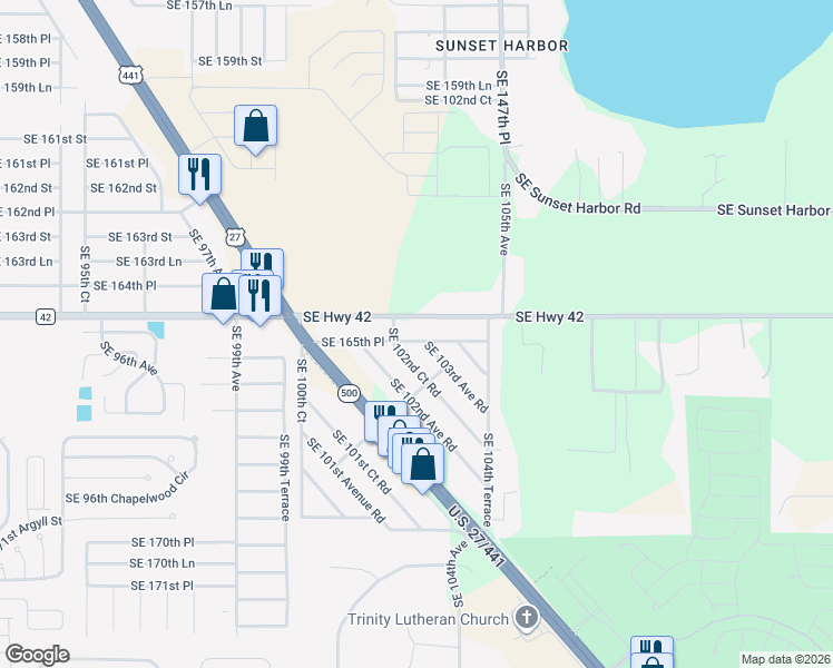 map of restaurants, bars, coffee shops, grocery stores, and more near 10281 Southeast 165th Place in Summerfield