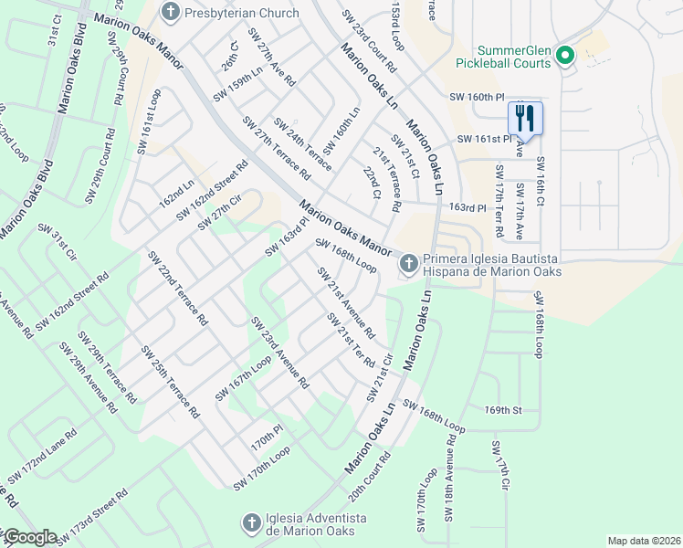map of restaurants, bars, coffee shops, grocery stores, and more near 2323 Southwest 168th Loop in Ocala