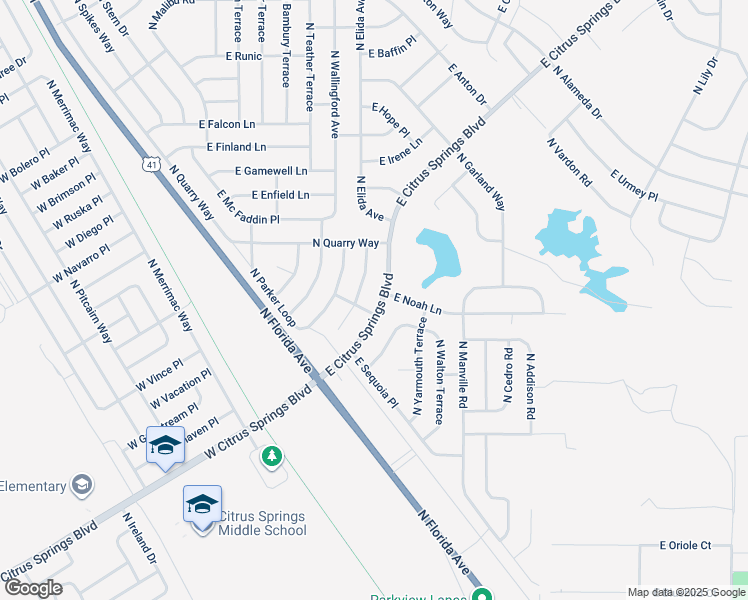 map of restaurants, bars, coffee shops, grocery stores, and more near 602 East Noah Lane in Citrus Springs