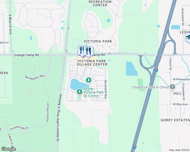 map of restaurants, bars, coffee shops, grocery stores, and more near 225 Westfield Drive in DeLand