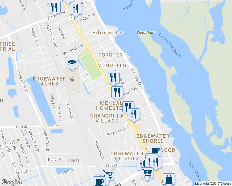 map of restaurants, bars, coffee shops, grocery stores, and more near 1103 South Ridgewood Avenue in Edgewater