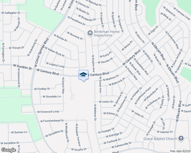 map of restaurants, bars, coffee shops, grocery stores, and more near 3462 West Century Boulevard in Citrus Springs