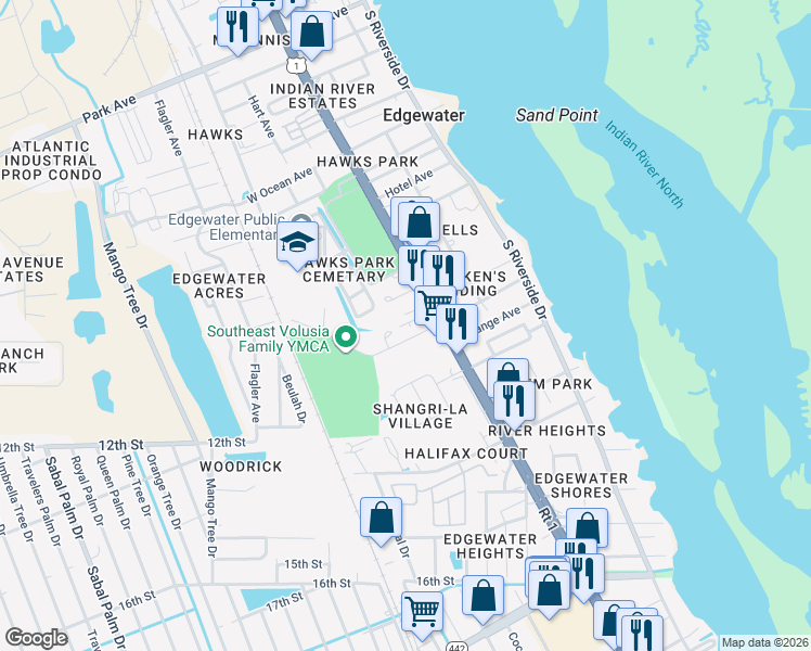 map of restaurants, bars, coffee shops, grocery stores, and more near 113 West Turgot Avenue in Edgewater