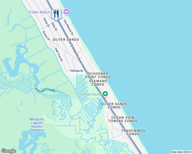 map of restaurants, bars, coffee shops, grocery stores, and more near 4811 Saxon Drive in New Smyrna Beach