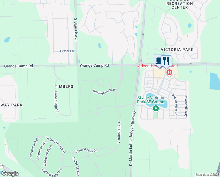 map of restaurants, bars, coffee shops, grocery stores, and more near 201 Brookgreen Way in DeLand