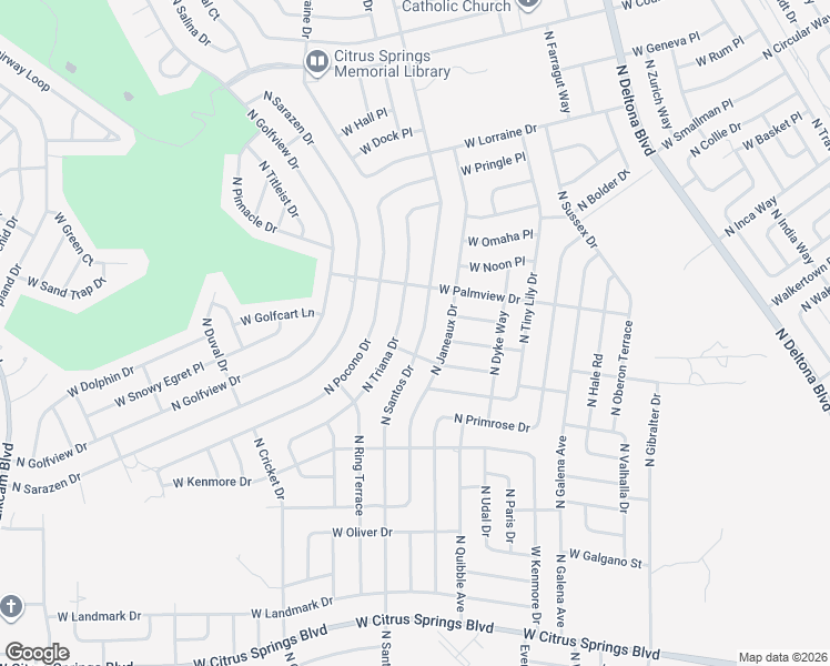 map of restaurants, bars, coffee shops, grocery stores, and more near 8104 North Santos Drive in Citrus Springs
