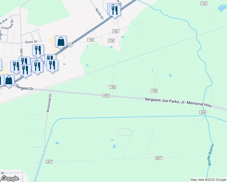 map of restaurants, bars, coffee shops, grocery stores, and more near Sergeant Joe Parks, Jr. Memorial Highway in Bay City