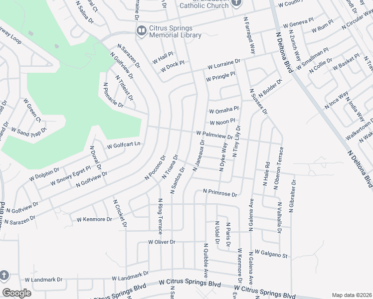 map of restaurants, bars, coffee shops, grocery stores, and more near 8104 North Santos Drive in Citrus Springs