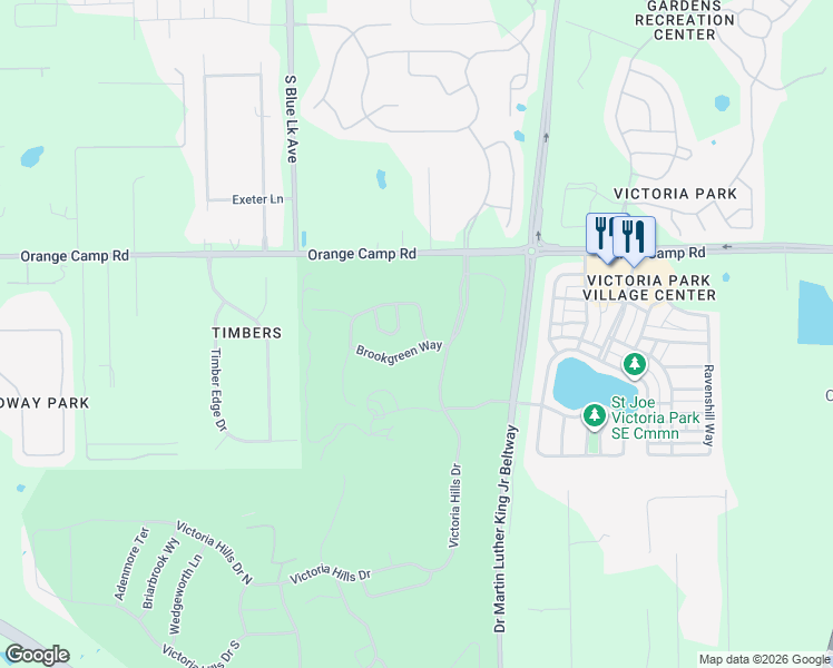 map of restaurants, bars, coffee shops, grocery stores, and more near 201 Brookgreen Way in DeLand
