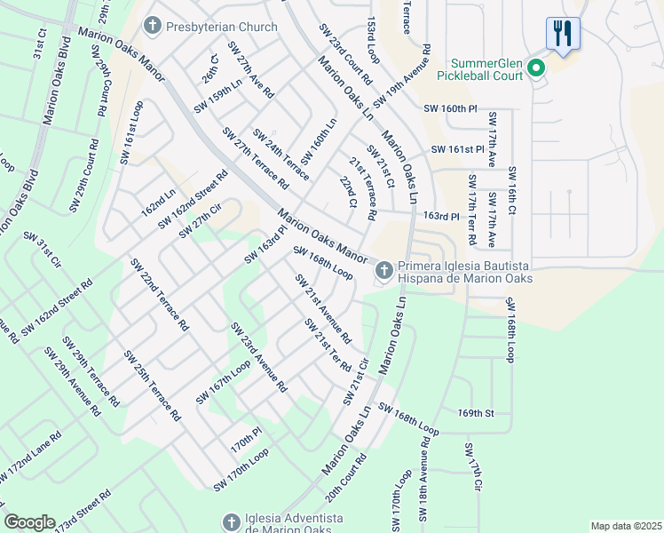 map of restaurants, bars, coffee shops, grocery stores, and more near 2323 Southwest 168th Loop in Ocala