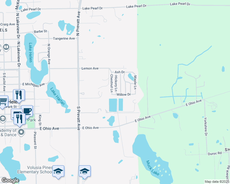 map of restaurants, bars, coffee shops, grocery stores, and more near 199 Chestnut Lane in Lake Helen