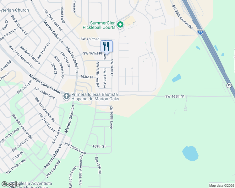 map of restaurants, bars, coffee shops, grocery stores, and more near 16459 Southwest 14th Avenue Road in Ocala