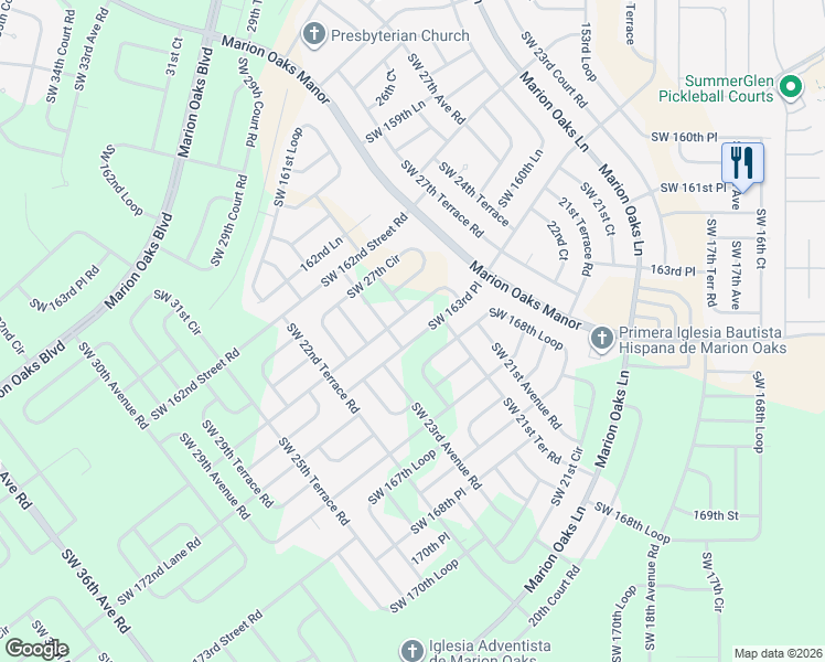 map of restaurants, bars, coffee shops, grocery stores, and more near 2500-2508 Southwest 163rd Place in Ocala