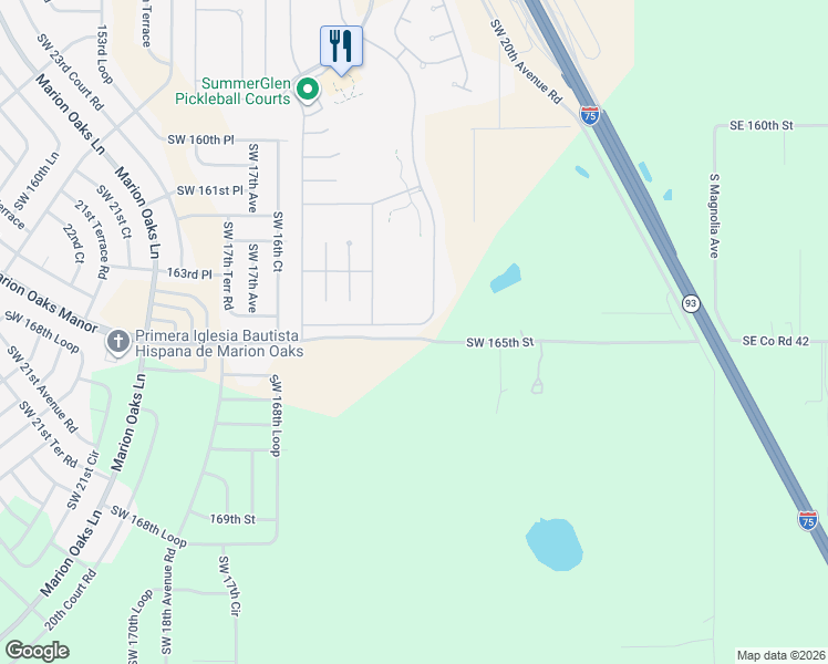 map of restaurants, bars, coffee shops, grocery stores, and more near 16339 Southwest 14th Avenue Road in Ocala