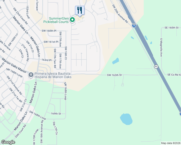 map of restaurants, bars, coffee shops, grocery stores, and more near 16369 Southwest 14th Avenue Road in Ocala