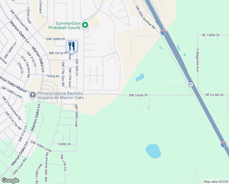 map of restaurants, bars, coffee shops, grocery stores, and more near 16339 Southwest 14th Avenue Road in Ocala