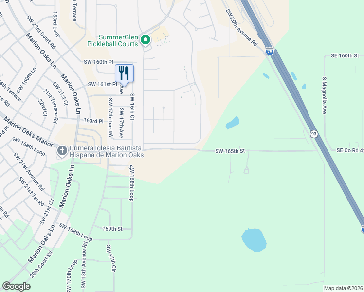 map of restaurants, bars, coffee shops, grocery stores, and more near 16369 Southwest 14th Avenue Road in Ocala
