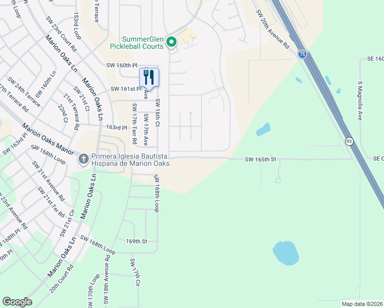 map of restaurants, bars, coffee shops, grocery stores, and more near 16417 Southwest 14th Avenue Road in Ocala