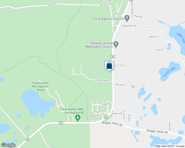 map of restaurants, bars, coffee shops, grocery stores, and more near 24729 Crooked Mile Road in Paisley