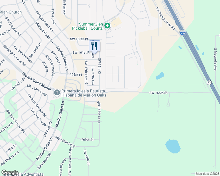 map of restaurants, bars, coffee shops, grocery stores, and more near 16459 Southwest 14th Avenue Road in Ocala