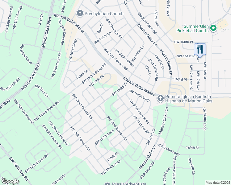 map of restaurants, bars, coffee shops, grocery stores, and more near 2500 Southwest 163rd Place in Ocala