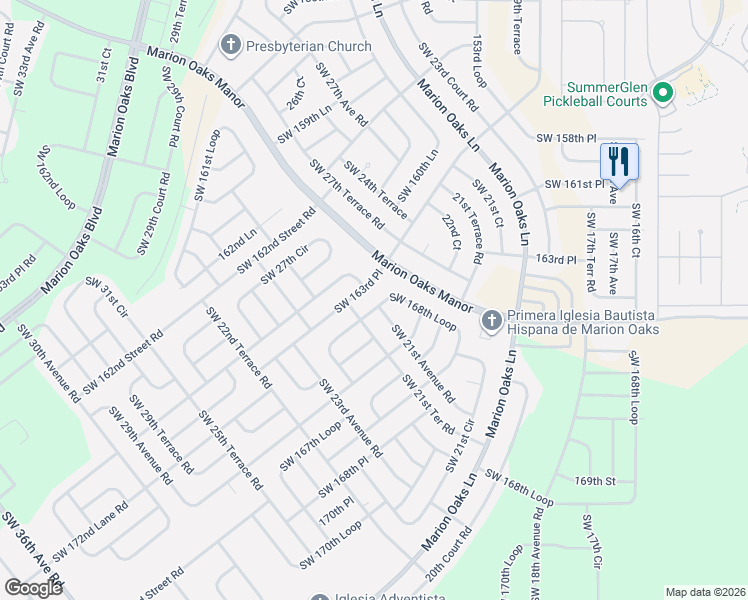 map of restaurants, bars, coffee shops, grocery stores, and more near 2360 Southwest 163rd Place in Ocala