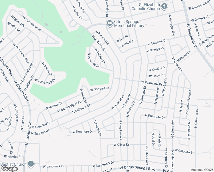 map of restaurants, bars, coffee shops, grocery stores, and more near 1911 West Golfcart Lane in Citrus Springs