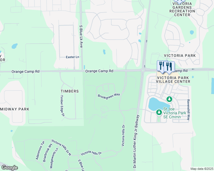 map of restaurants, bars, coffee shops, grocery stores, and more near 204 Ridgeway Boulevard in DeLand