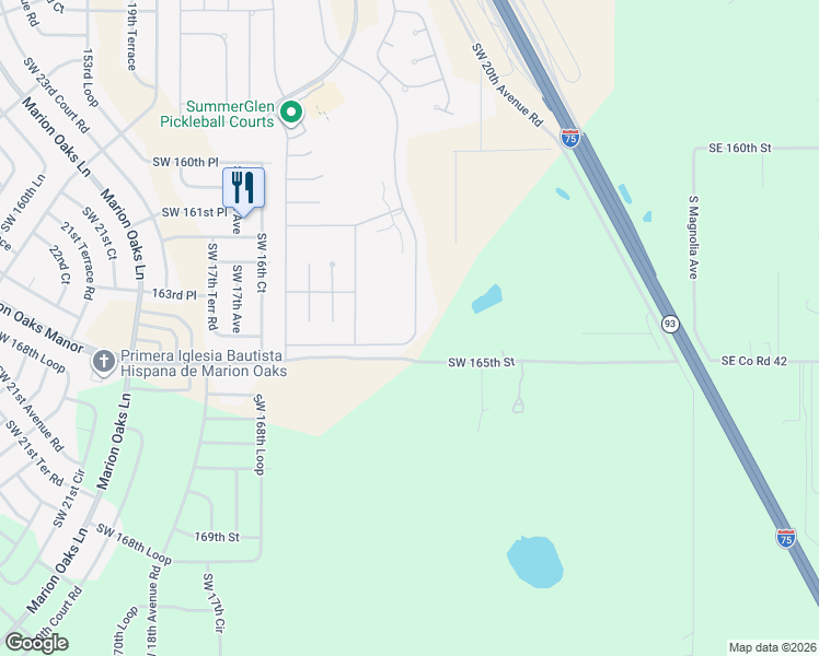 map of restaurants, bars, coffee shops, grocery stores, and more near 16318 Southwest 14th Avenue Road in Ocala