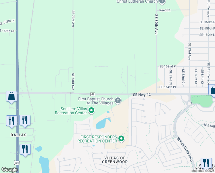 map of restaurants, bars, coffee shops, grocery stores, and more near 7525 Southeast Highway 42 in Summerfield
