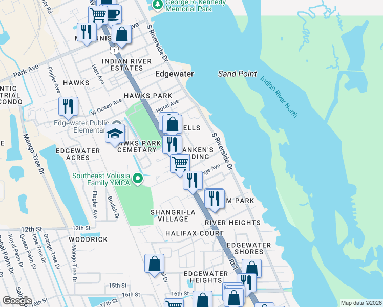 map of restaurants, bars, coffee shops, grocery stores, and more near 1008 Fernald Street in Edgewater