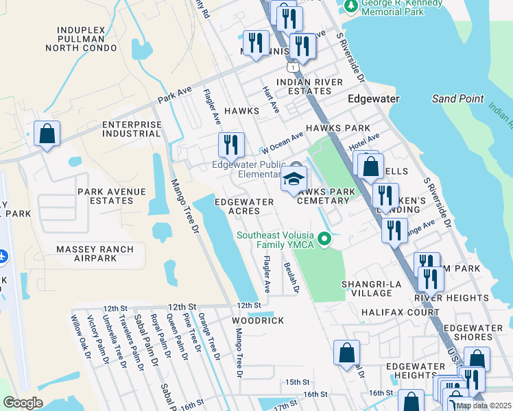 map of restaurants, bars, coffee shops, grocery stores, and more near 900 Flagler Avenue in Edgewater