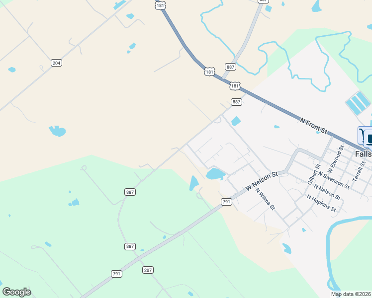 map of restaurants, bars, coffee shops, grocery stores, and more near 823 Farm to Market Road 887 in Falls City