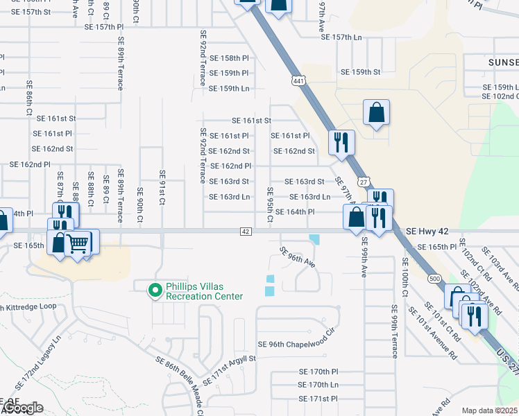 map of restaurants, bars, coffee shops, grocery stores, and more near 16445 Southeast 94th Terrace in Summerfield