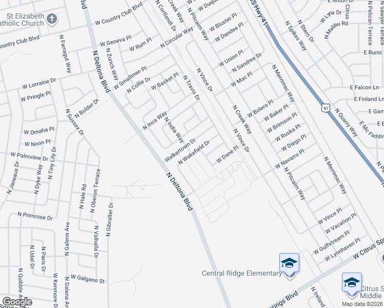 map of restaurants, bars, coffee shops, grocery stores, and more near North India Way in Citrus Springs