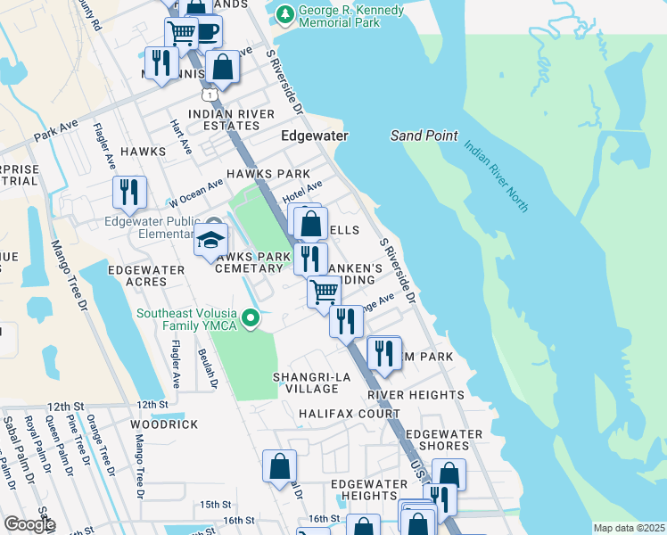 map of restaurants, bars, coffee shops, grocery stores, and more near 1003 New York Street in Edgewater
