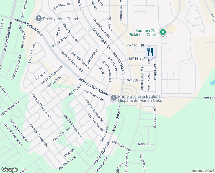 map of restaurants, bars, coffee shops, grocery stores, and more near 175 Marion Oaks Manor in Ocala
