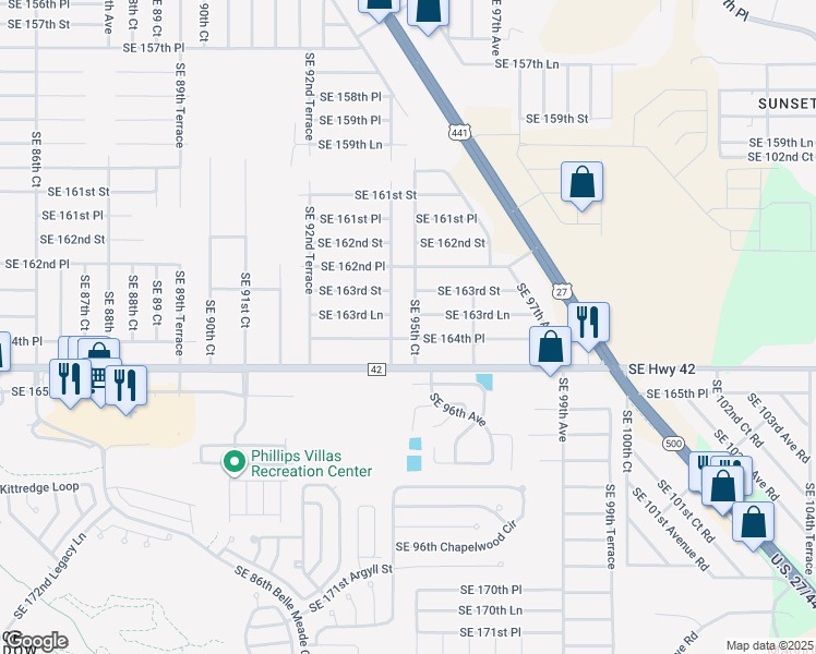map of restaurants, bars, coffee shops, grocery stores, and more near 16445 Southeast 94th Terrace in Summerfield