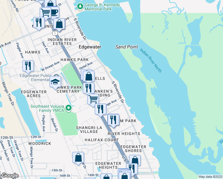 map of restaurants, bars, coffee shops, grocery stores, and more near 129 East Turgot Avenue in Edgewater
