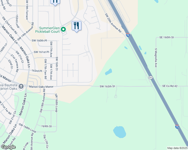 map of restaurants, bars, coffee shops, grocery stores, and more near 16318 Southwest 14th Avenue Road in Ocala